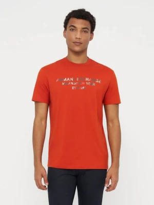 T-shirt z nadrukiem Armani Exchange jasnoczerwony melanż