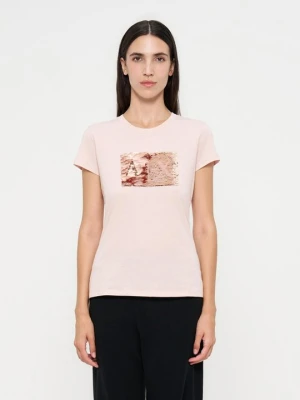 T-shirt z nadrukiem Armani Exchange jasnoróżowy