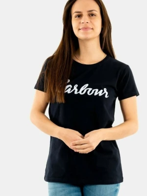 T-shirt z nadrukiem Barbour granatowy
