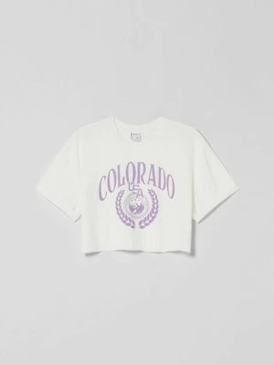 T-shirt z nadrukiem Bershka mleczny