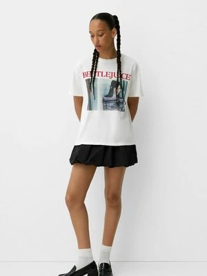 T-shirt z nadrukiem Bershka biały