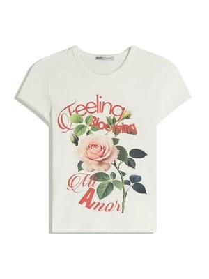T-shirt z nadrukiem Bershka biały