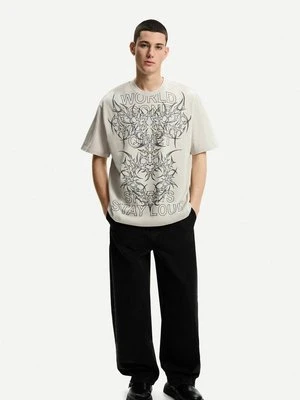 Zdjęcie produktu T-shirt z nadrukiem Bershka ciemnoszary