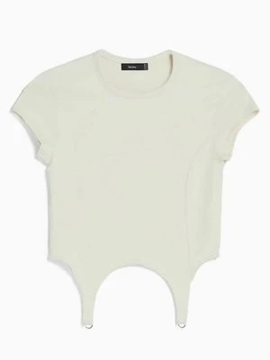 T-shirt z nadrukiem Bershka beżowy