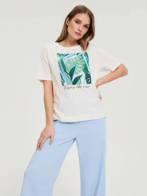 T-shirt z nadrukiem biały Moodo