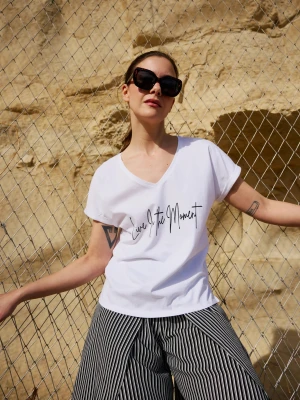 T-shirt z nadrukiem biały Moodo