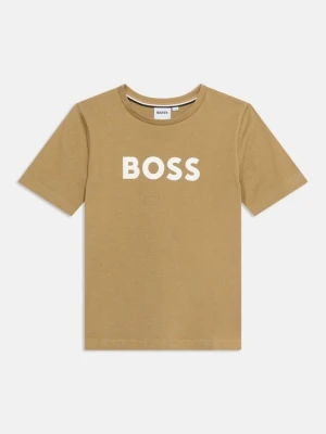 T-shirt z nadrukiem Boss beżowy