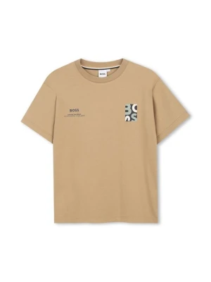 T-shirt z nadrukiem Boss beżowy
