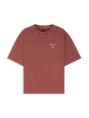 T-shirt z nadrukiem Boss ciemnobrązowy