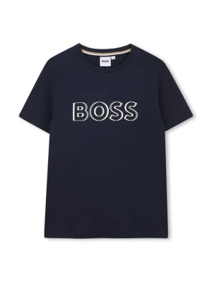 T-shirt z nadrukiem Boss granatowy