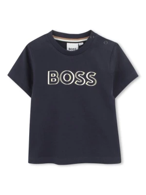 T-shirt z nadrukiem Boss granatowy
