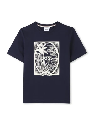 T-shirt z nadrukiem Boss niebieski