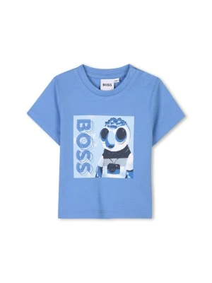 T-shirt z nadrukiem Boss niebieski