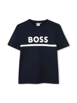 T-shirt z nadrukiem Boss niebieski