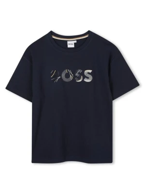 T-shirt z nadrukiem Boss niebieski