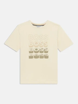T-shirt z nadrukiem Boss piaskowy