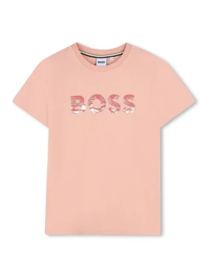 T-shirt z nadrukiem Boss różowy