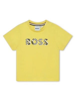 T-shirt z nadrukiem Boss żółty