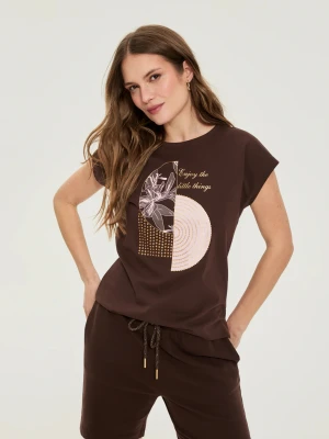 T-shirt z nadrukiem brązowy Moodo