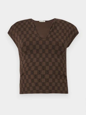 T-shirt z nadrukiem By Malene Birger ciemnobrązowy