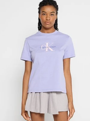 T-shirt z nadrukiem Calvin Klein liliowy