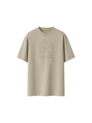 T-shirt z nadrukiem Calvin Klein beżowy
