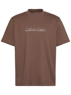 T-shirt z nadrukiem Calvin Klein brązowy