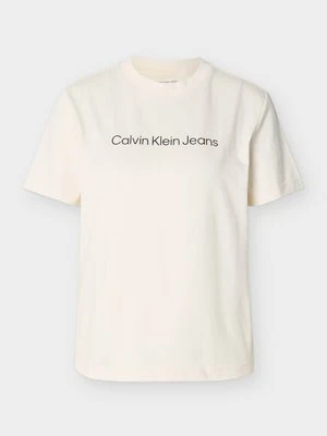 T-shirt z nadrukiem Calvin Klein Jeans mleczny