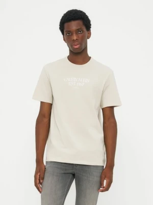 T-shirt z nadrukiem Calvin Klein Jeans beżowy