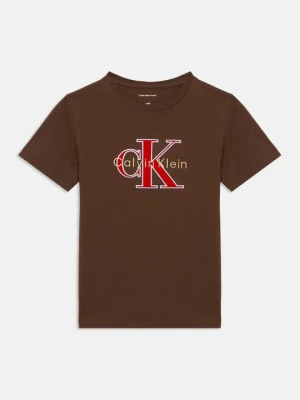 T-shirt z nadrukiem Calvin Klein Jeans brązowy
