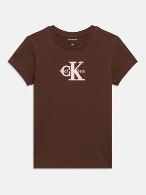 T-shirt z nadrukiem Calvin Klein Jeans brązowy