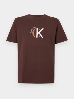 T-shirt z nadrukiem Calvin Klein Jeans ciemnobrązowy