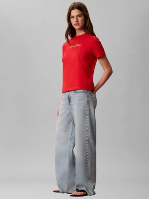 T-shirt z nadrukiem Calvin Klein Jeans czerwony