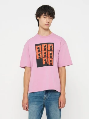 T-shirt z nadrukiem Calvin Klein Jeans fioletowy