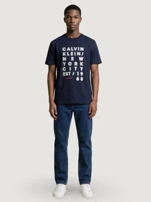 T-shirt z nadrukiem Calvin Klein Jeans granatowy