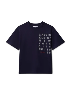 T-shirt z nadrukiem Calvin Klein Jeans granatowy