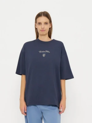 T-shirt z nadrukiem Calvin Klein Jeans granatowy