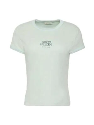 T-shirt z nadrukiem Calvin Klein Jeans jasnoniebieski
