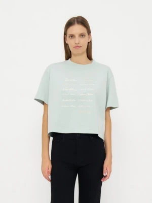 T-shirt z nadrukiem Calvin Klein Jeans jasnoniebieski