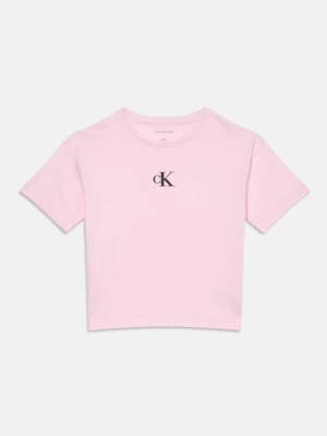 T-shirt z nadrukiem Calvin Klein Jeans jasnoróżowy