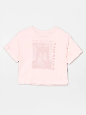 T-shirt z nadrukiem Calvin Klein Jeans jasnoróżowy