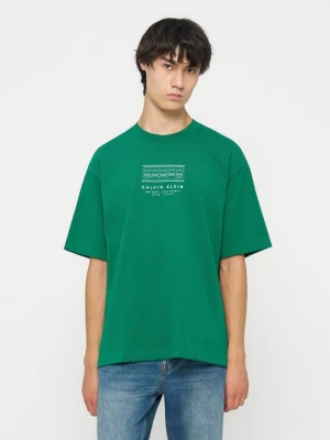 T-shirt z nadrukiem Calvin Klein Jeans jasnozielony melanż