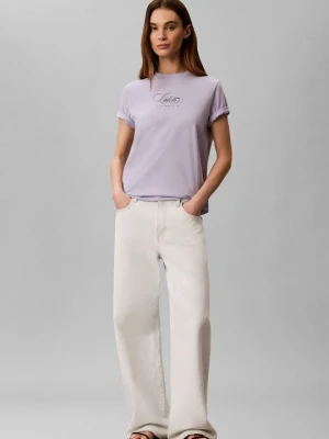 T-shirt z nadrukiem Calvin Klein Jeans liliowy