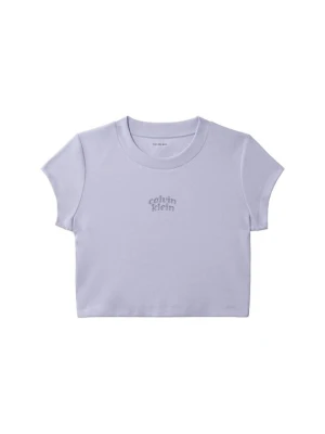 T-shirt z nadrukiem Calvin Klein Jeans liliowy
