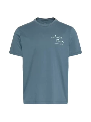 T-shirt z nadrukiem Calvin Klein Jeans metaliczny niebieski