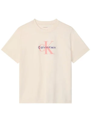 T-shirt z nadrukiem Calvin Klein Jeans mleczny