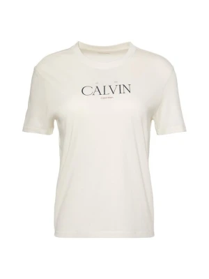 T-shirt z nadrukiem Calvin Klein Jeans mleczny