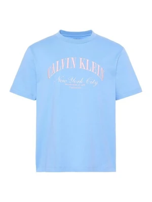 T-shirt z nadrukiem Calvin Klein Jeans niebieski