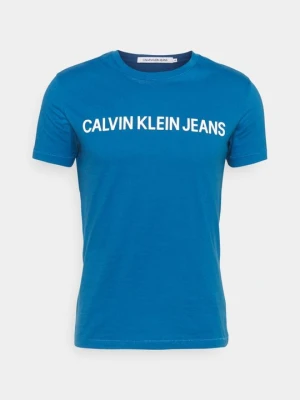 T-shirt z nadrukiem Calvin Klein Jeans niebieski