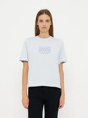 T-shirt z nadrukiem Calvin Klein Jeans niebieski denim